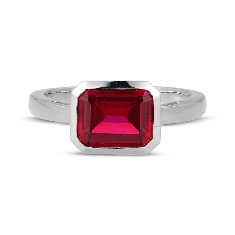 Main Image 3 of STUDIO BY KAY Emerald-Cut Lab-Created Ruby Bezel-Set Solitaire Ring Sterling Silver
