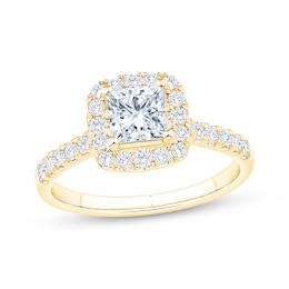 Certified Princess-Cut Diamond Halo Engagement Ring 1-1/5 ct tw 18K Yellow Gold