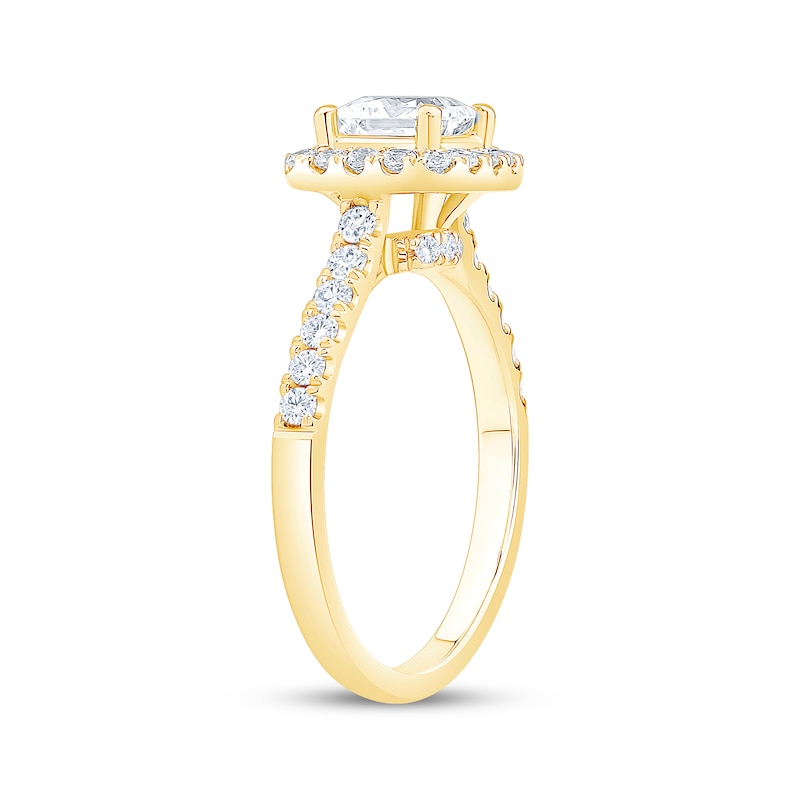Main Image 2 of Certified Princess-Cut Diamond Halo Engagement Ring 1-1/5 ct tw 18K Yellow Gold