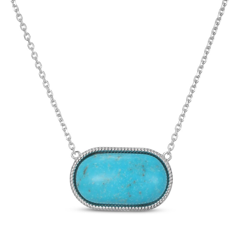 Main Image 1 of Oval-Cut Turquoise Necklace Sterling Silver 18"