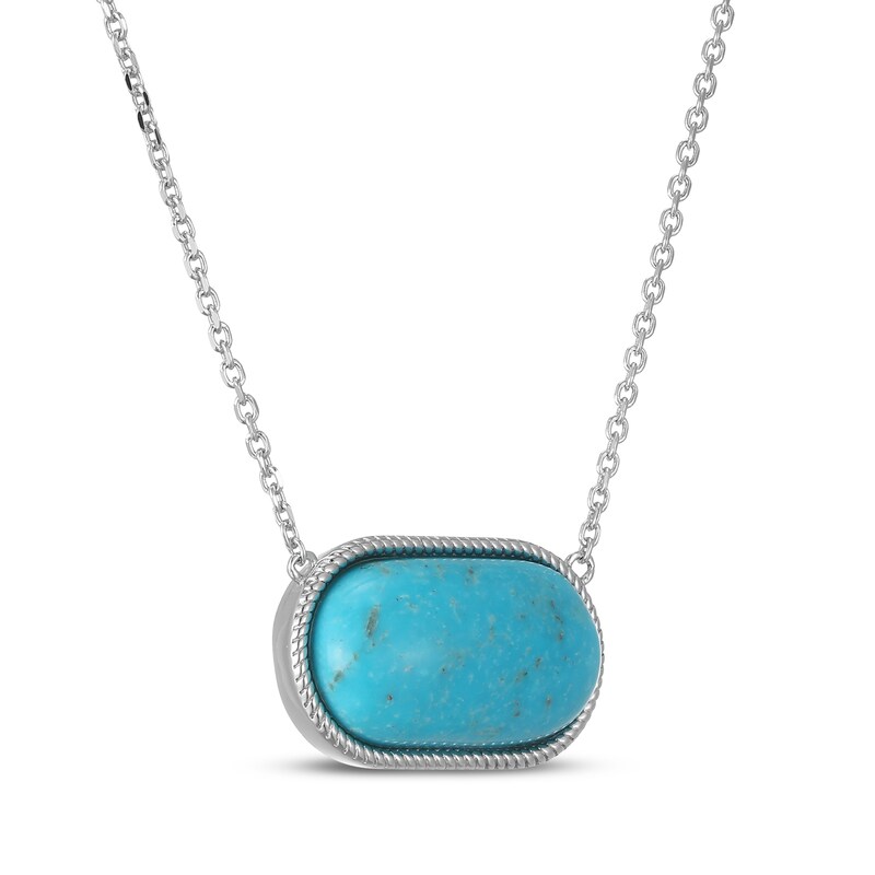 Main Image 2 of Oval-Cut Turquoise Necklace Sterling Silver 18"