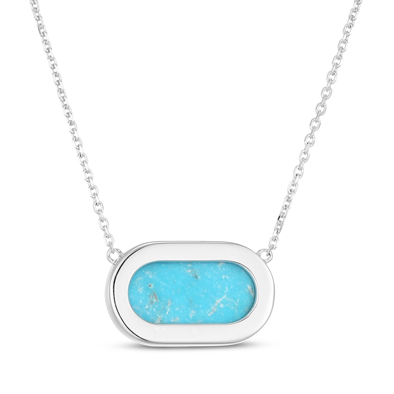 Main Image 3 of Oval-Cut Turquoise Necklace Sterling Silver 18"