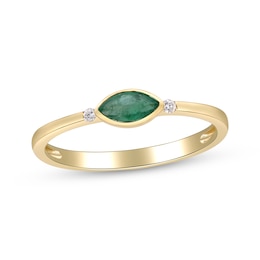 Marquise-Cut Natural Emerald & Diamond Accent Ring 10K Yellow Gold