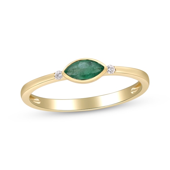 Marquise-Cut Natural Emerald & Diamond Accent Ring 10K Yellow Gold