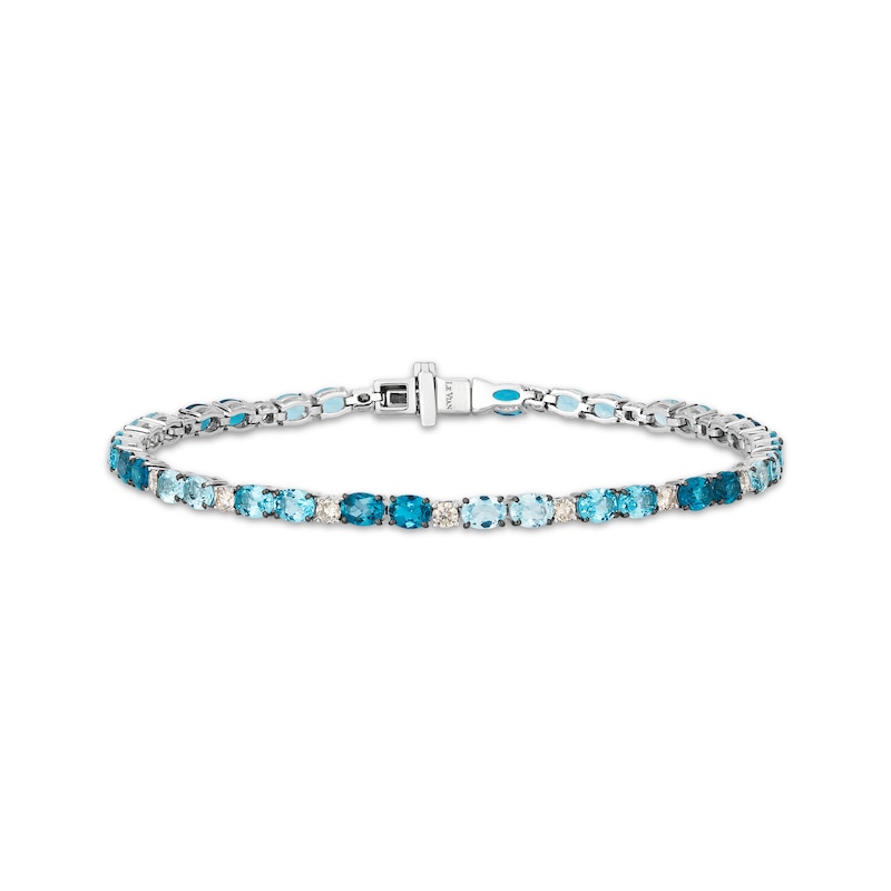 Main Image 1 of Le Vian Oval-Cut Blue Topaz & Diamond Link Bracelet 3/4 ct tw 14K Vanilla Gold 7"