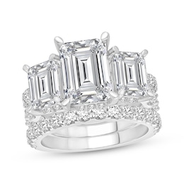 Lab-Grown Diamonds Emerald-Cut Three-Stone Bridal Set 9 ct tw 14K White Gold