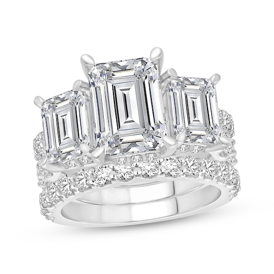 Lab-Grown Diamonds Emerald-Cut Three-Stone Bridal Set 9 ct tw 14K White Gold