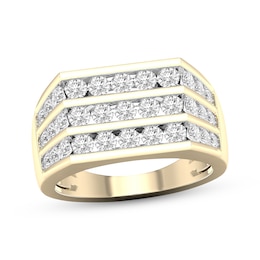 STUDIO BY KAY Men's Lab-Grown Diamond Three-Row Ring 2 ct tw 24K Yellow Gold Vermeil Sterling Silver
