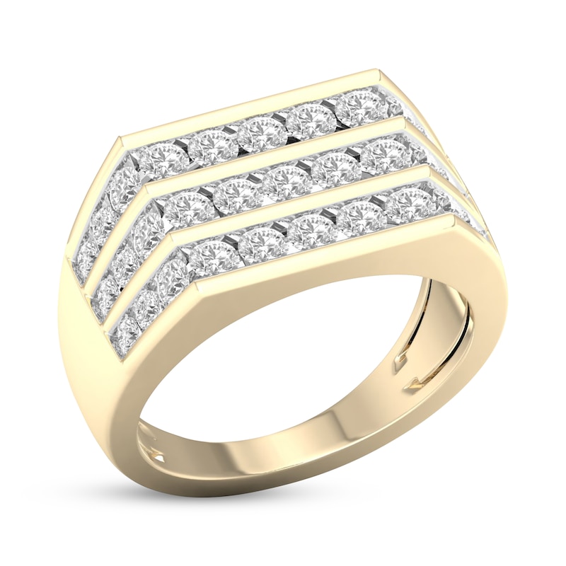 Main Image 2 of STUDIO BY KAY Men's Lab-Grown Diamond Three-Row Ring 2 ct tw 24K Yellow Gold Vermeil Sterling Silver