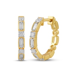STUDIO BY KAY Baguette & Round-Cut Lab-Grown Diamond Hoop Earrings 1/2 ct tw 24K Yellow Gold Vermeil Sterling Silver