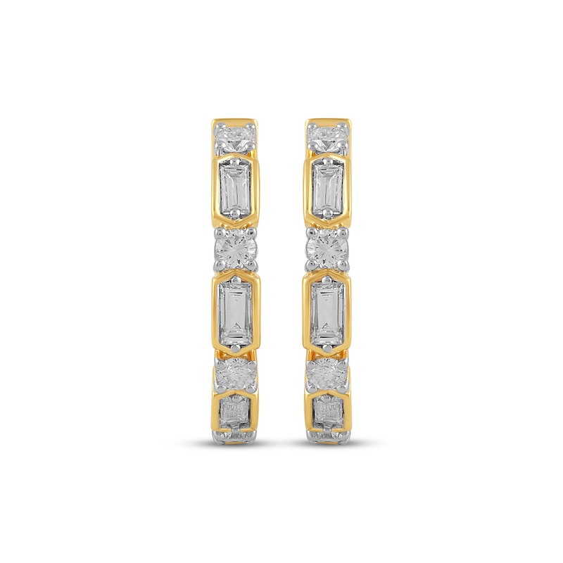 Main Image 2 of STUDIO BY KAY Baguette & Round-Cut Lab-Grown Diamond Hoop Earrings 1/2 ct tw 24K Yellow Gold Vermeil Sterling Silver