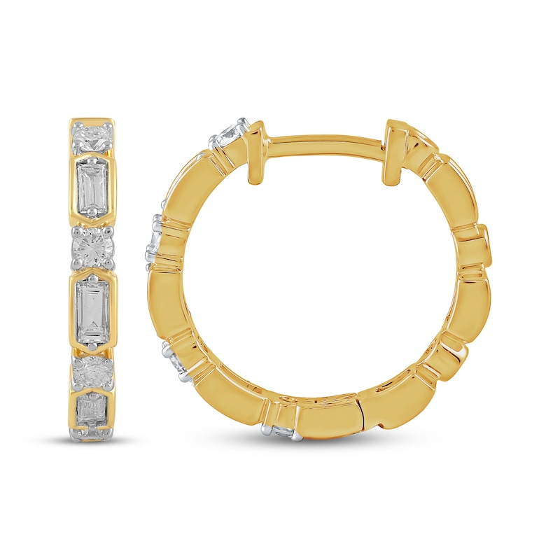 Main Image 3 of STUDIO BY KAY Baguette & Round-Cut Lab-Grown Diamond Hoop Earrings 1/2 ct tw 24K Yellow Gold Vermeil Sterling Silver