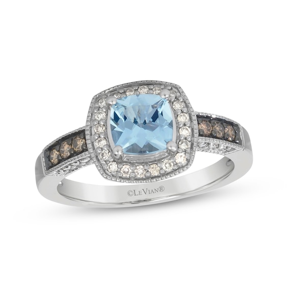 Le Vian Cushion-Cut Aquamarine Ring 1/4 ct tw Diamonds 14K Vanilla Gold