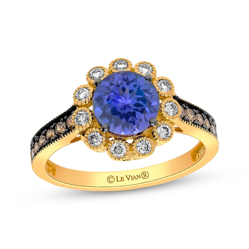 Main Image 1 of Le Vian Tanzanite Flower Halo Ring 3/8 ct tw Diamonds 14K Honey Gold
