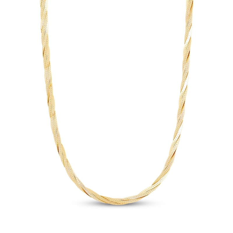 Main Image 1 of 2.7mm Braided Herringbone Chain Necklace Solid 10K Yellow Gold 18"