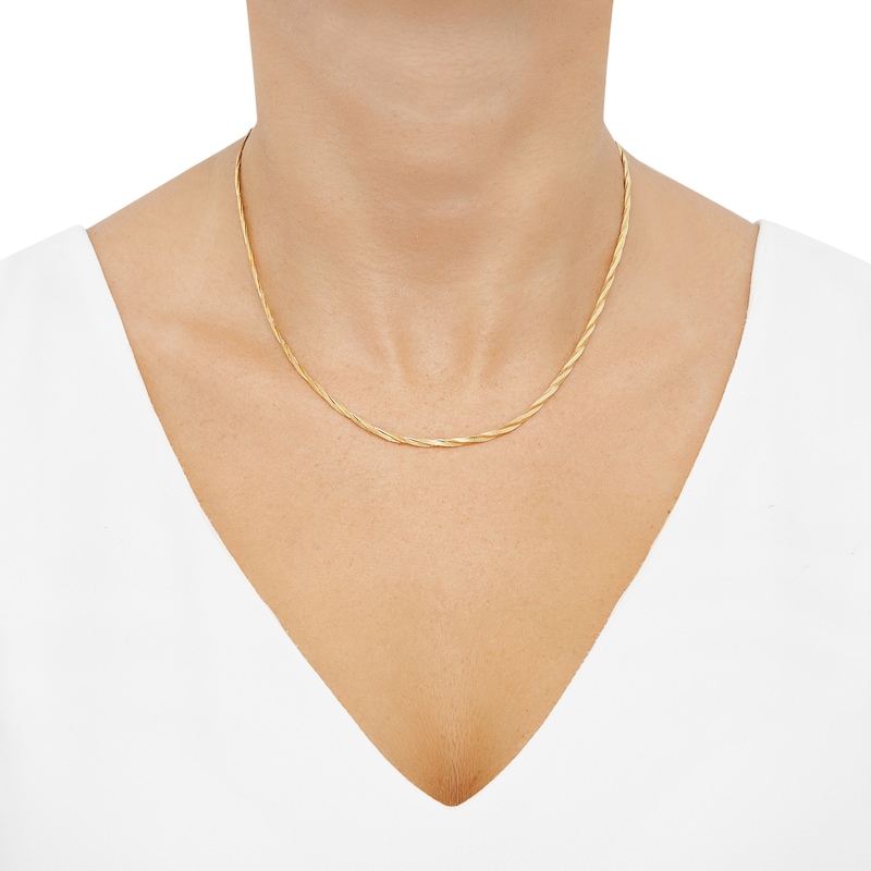 Main Image 3 of 2.7mm Braided Herringbone Chain Necklace Solid 10K Yellow Gold 18"