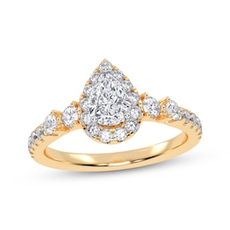 Now + Forever Lab-Grown Diamonds Pear-Shaped Halo Engagement Ring 3/4 ct tw 14K Yellow Gold
