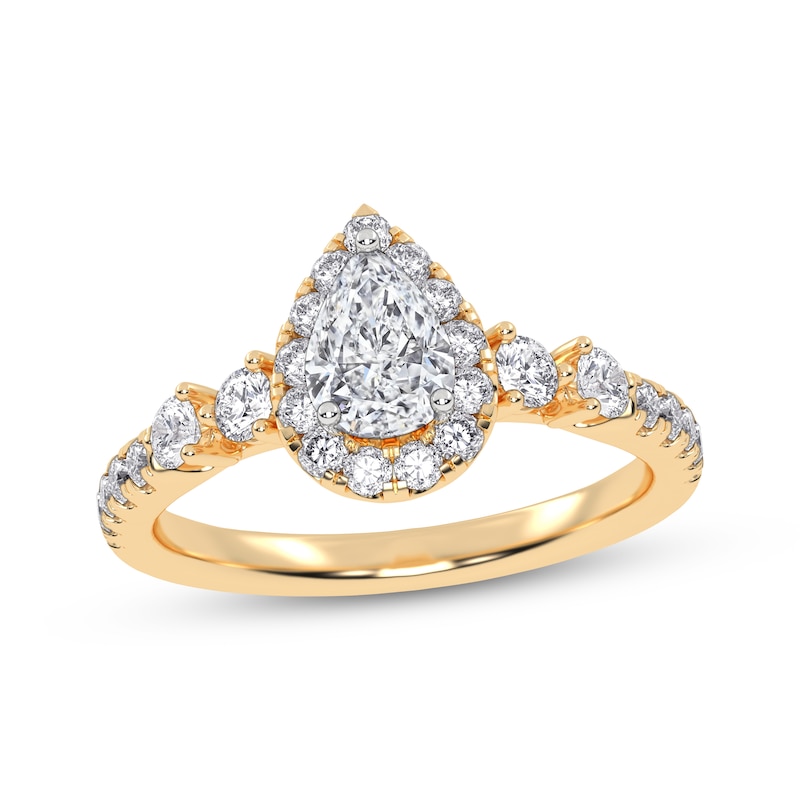 Main Image 1 of Now + Forever Lab-Grown Diamonds Pear-Shaped Halo Engagement Ring 3/4 ct tw 14K Yellow Gold