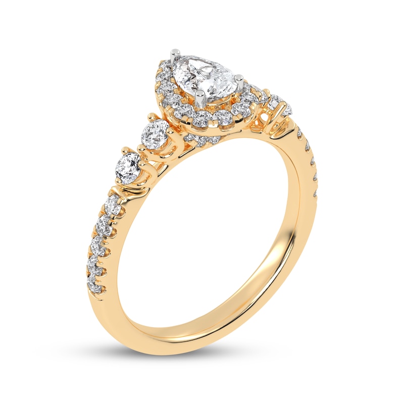 Main Image 2 of Now + Forever Lab-Grown Diamonds Pear-Shaped Halo Engagement Ring 3/4 ct tw 14K Yellow Gold