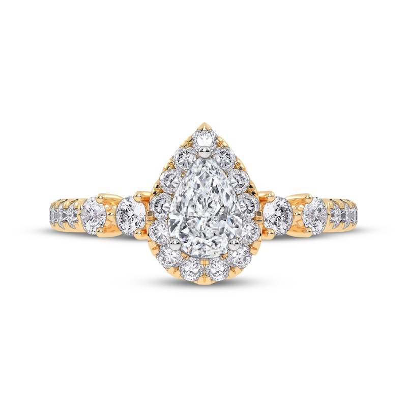 Main Image 3 of Now + Forever Lab-Grown Diamonds Pear-Shaped Halo Engagement Ring 3/4 ct tw 14K Yellow Gold