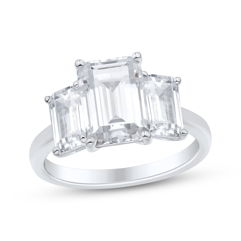 Main Image 1 of Lab-Grown Diamonds Emerald-Cut Three-Stone Engagement Ring 5 ct tw 14K White Gold