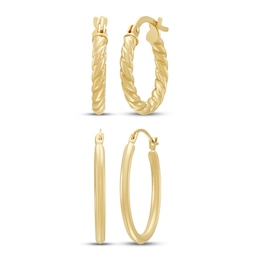Twist & Polished Hoop Earrings Set 10K Yellow Gold