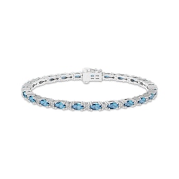 Oval-Cut Swiss Blue Topaz & White Lab-Created Sapphire Link Bracelet Sterling Silver 7.25"