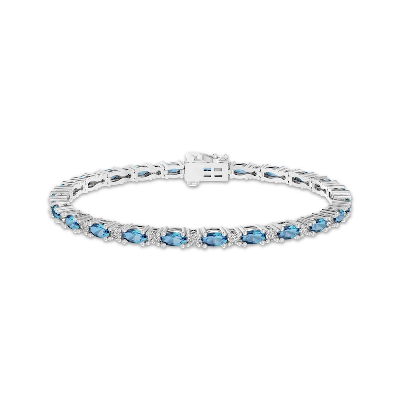 Main Image 1 of Oval-Cut Swiss Blue Topaz & White Lab-Created Sapphire Link Bracelet Sterling Silver 7.25"