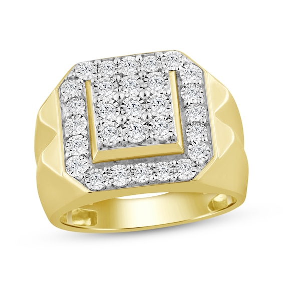 Men's Multi-Diamond Square Ring 1/2 ct tw 10K Yellow Gold