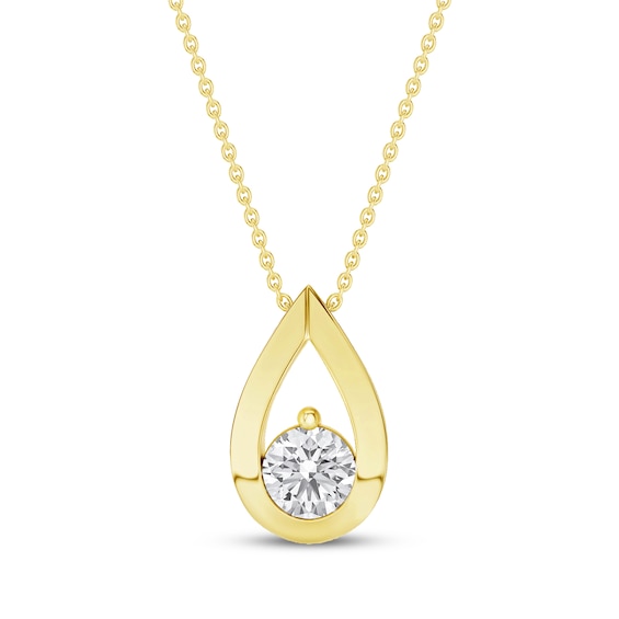 Diamond Solitaire Teardrop Frame Necklace 1/3 ct tw 10K Yellow Gold 18" (I/I2)