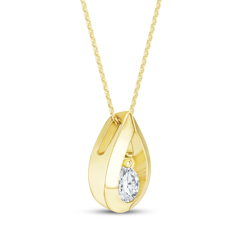 Main Image 2 of Diamond Solitaire Teardrop Frame Necklace 1/3 ct tw 10K Yellow Gold 18" (I/I2)