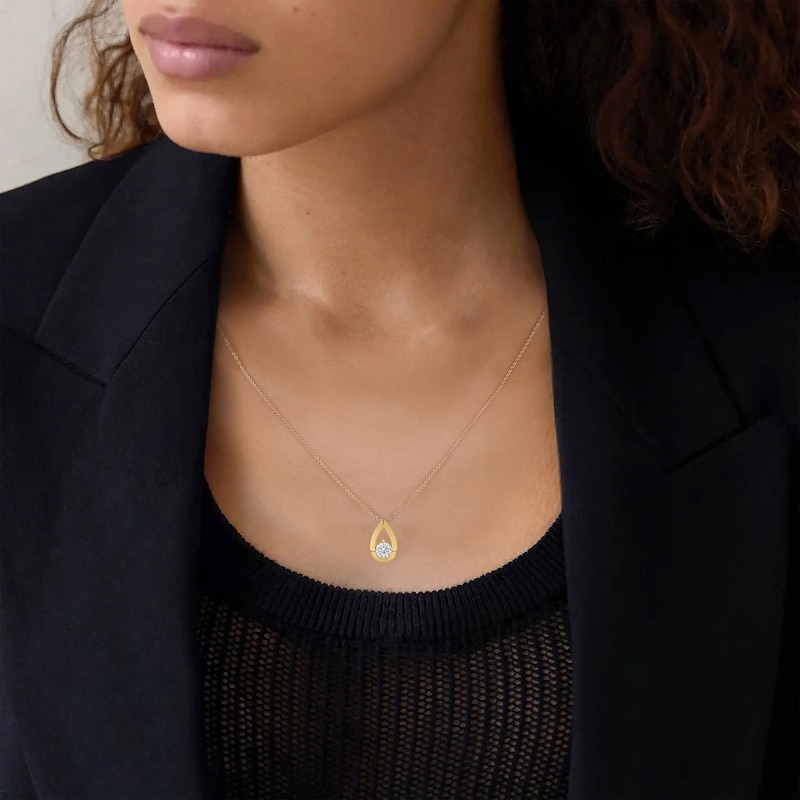 Main Image 3 of Diamond Solitaire Teardrop Frame Necklace 1/3 ct tw 10K Yellow Gold 18" (I/I2)