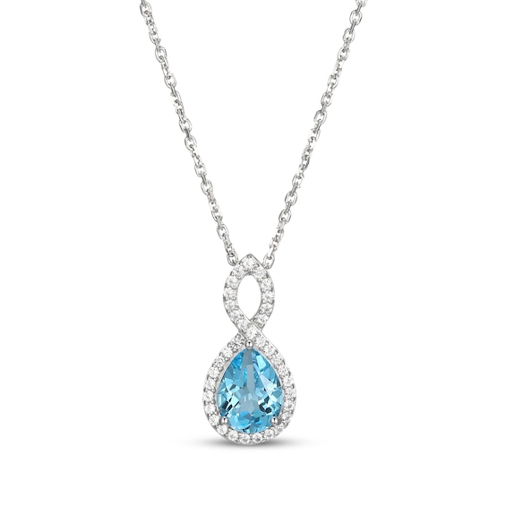 Pear-Shaped Swiss Blue Topaz & White Lab-Created Sapphire Necklace Sterling Silver 18"
