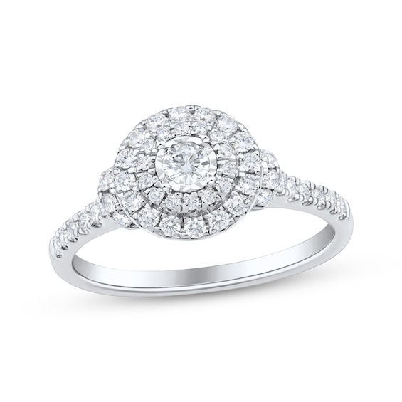 Round-Cut Diamond Double Halo Engagement Ring 1/2 ct tw 10K White Gold