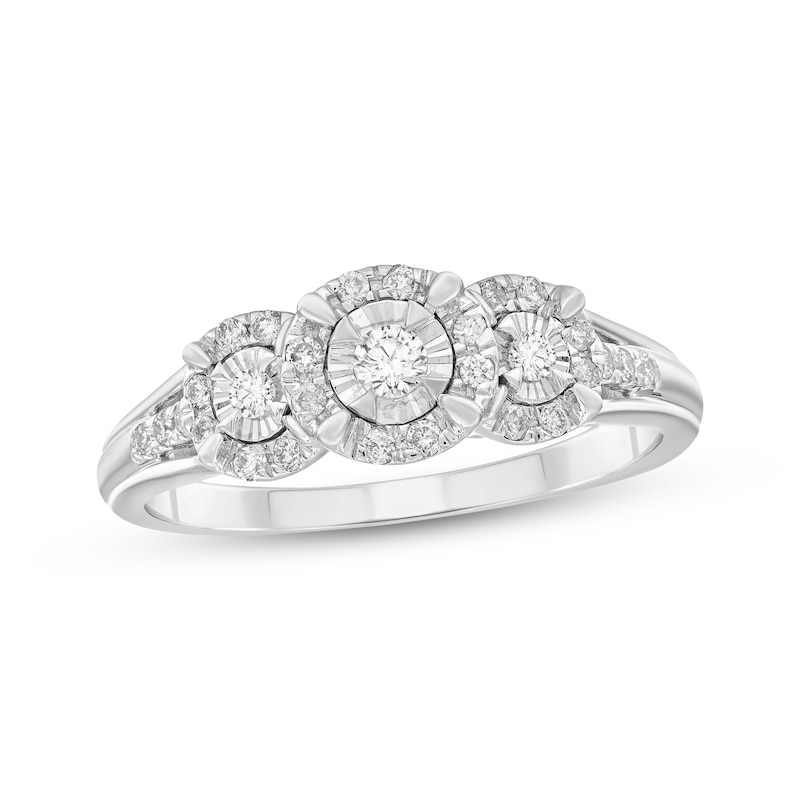 Main Image 1 of Round-Cut Diamond Three-Stone Engagement Ring 1/5 ct tw 10K White Gold