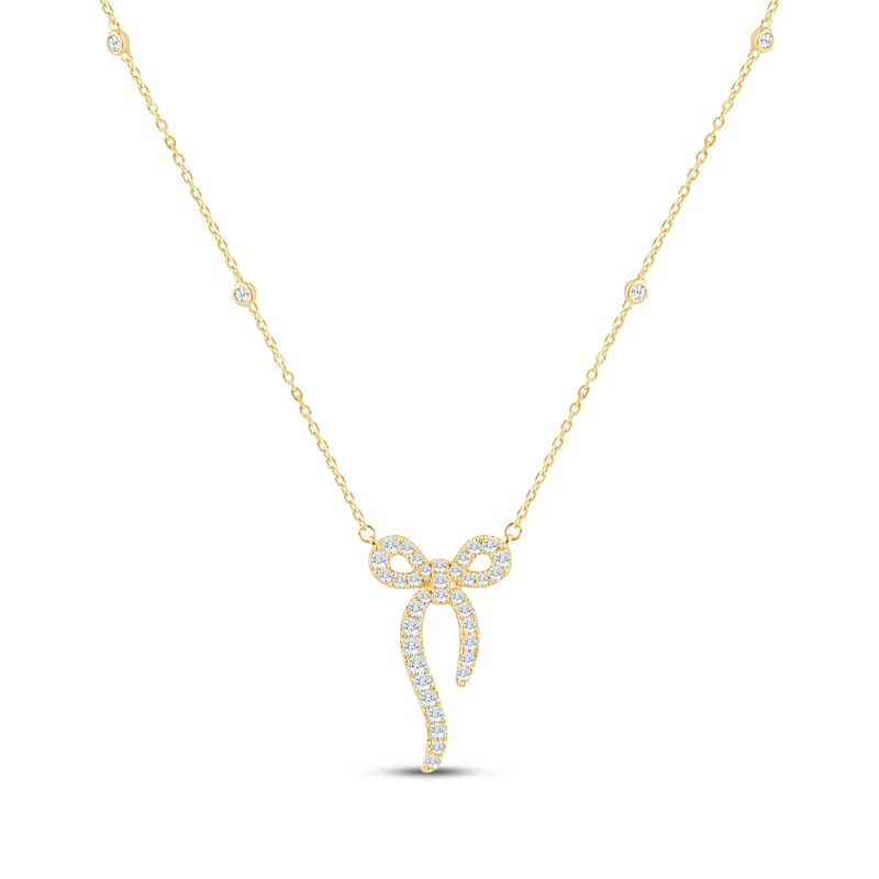 Main Image 1 of Monique Lhuillier Bliss Lab-Grown Diamond Bow Necklace 5/8 ct tw 24K Yellow Gold Vermeil Sterling Silver 18"