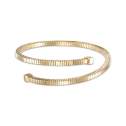Ribbed Bypass Bangle Bracelet 24K Yellow Gold Vermeil Sterling Silver 7.5"