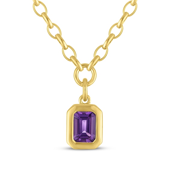 STUDIO BY KAY Octagon-Cut Amethyst Bezel-Set Solitaire Necklace 24K Yellow Gold Vermeil Sterling Silver 18"