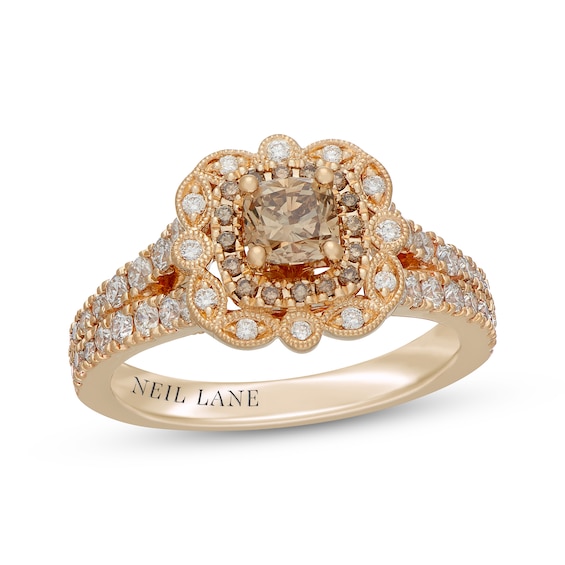 Neil Lane Desert Diamonds Cushion-Cut Double Halo Engagement Ring 1-1/8 ct tw 14K Yellow Gold