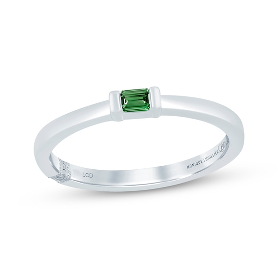 Monique Lhuillier Bliss Emerald-Cut Green Lab-Grown Diamond Anniversary Ring 1/10 ct tw 18K White Gold