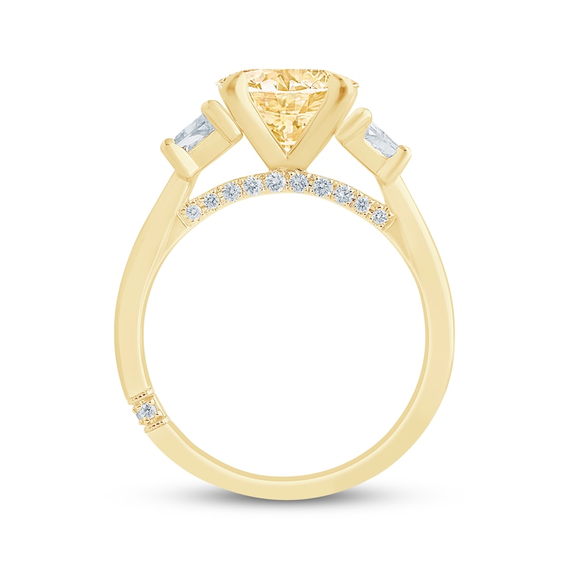 Main Image 3 of Monique Lhuillier Bliss Round-Cut Yellow Lab-Grown Diamond & White Lab-Grown Diamond Engagement Ring 3-5/8 ct tw 18K Yellow Gold