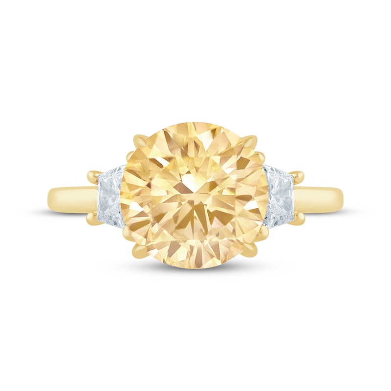 Main Image 4 of Monique Lhuillier Bliss Round-Cut Yellow Lab-Grown Diamond & White Lab-Grown Diamond Engagement Ring 3-5/8 ct tw 18K Yellow Gold