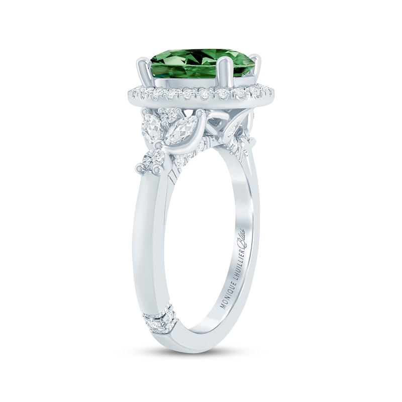 Main Image 2 of Monique Lhuillier Bliss Oval-Cut Green & White Lab-Grown Diamond Halo Engagement Ring 2-1/2 ct tw 18K White Gold