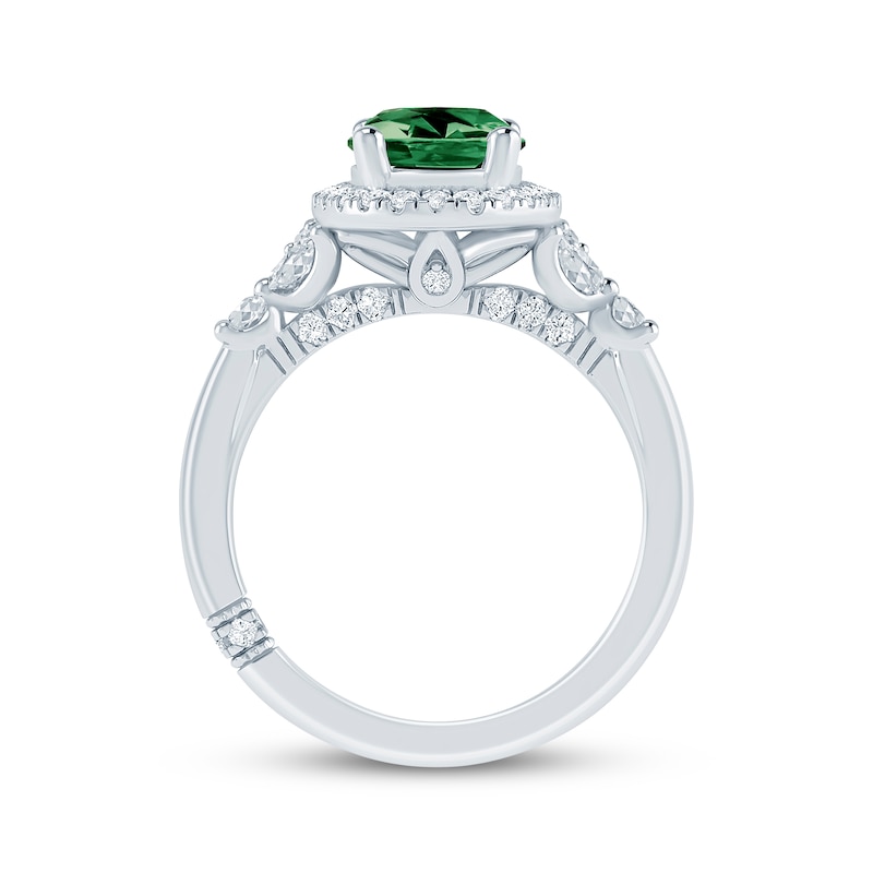 Main Image 3 of Monique Lhuillier Bliss Oval-Cut Green & White Lab-Grown Diamond Halo Engagement Ring 2-1/2 ct tw 18K White Gold