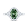 Thumbnail Image 4 of Monique Lhuillier Bliss Oval-Cut Green & White Lab-Grown Diamond Halo Engagement Ring 2-1/2 ct tw 18K White Gold
