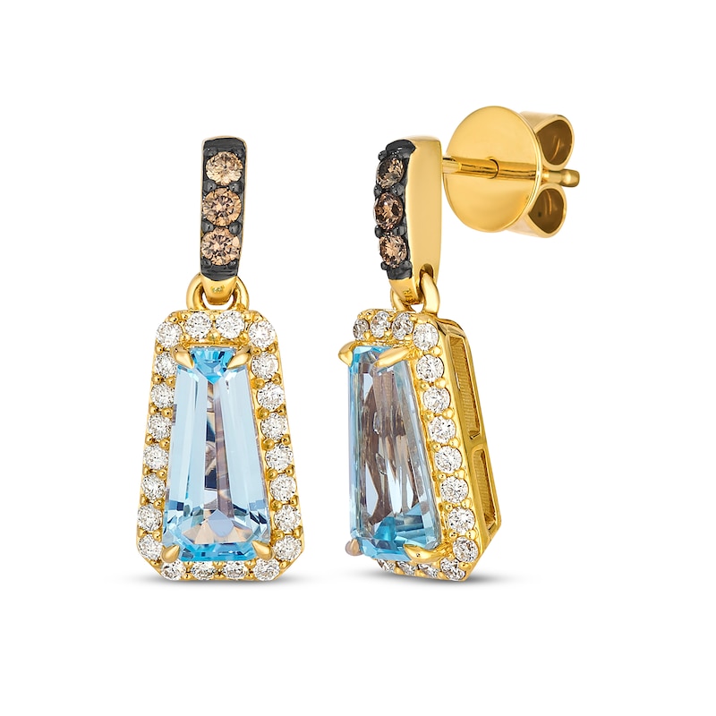 Main Image 1 of Le Vian Baguette-Cut Blue Topaz Drop Earrings 1/2 ct tw Diamonds 14K Honey Gold