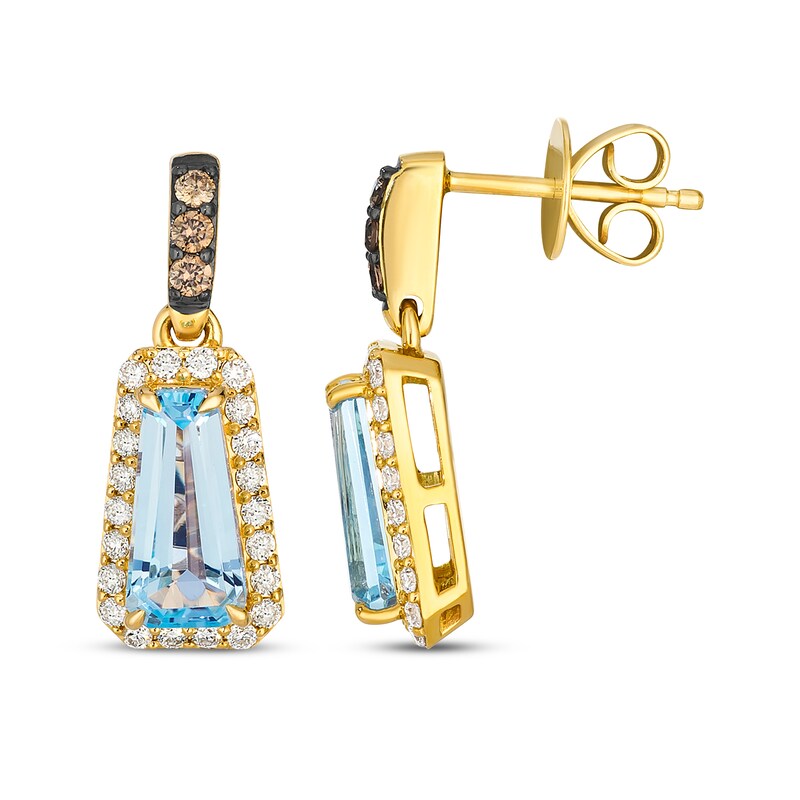 Main Image 3 of Le Vian Baguette-Cut Blue Topaz Drop Earrings 1/2 ct tw Diamonds 14K Honey Gold