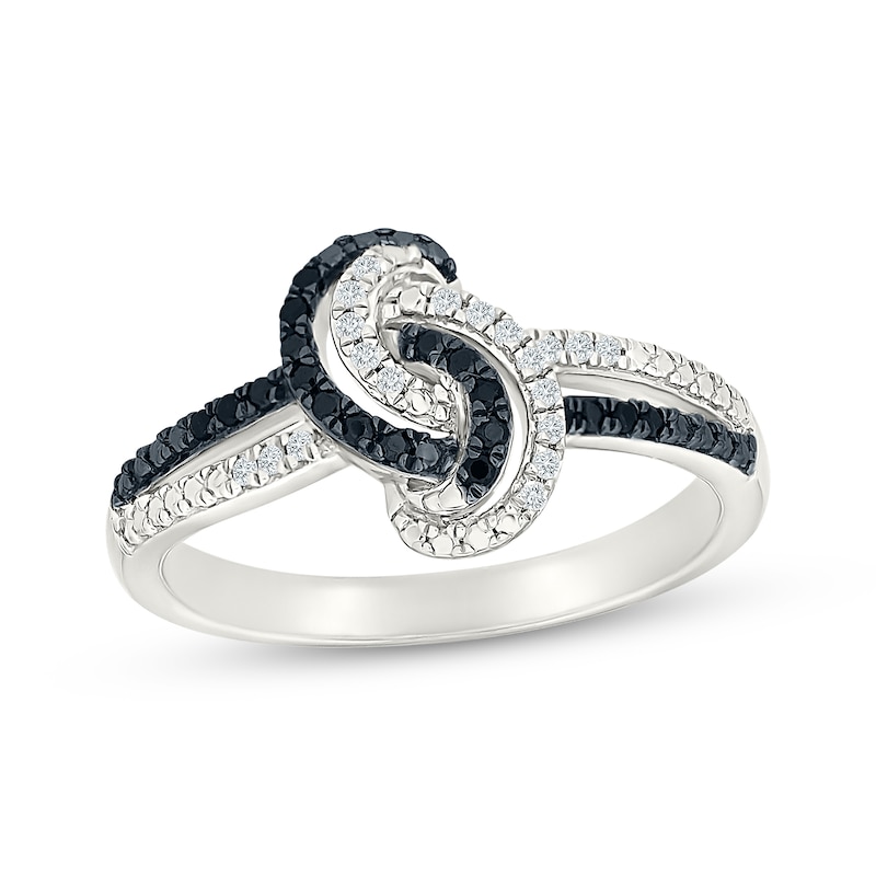 Main Image 1 of Black & White Diamond Knot Ring 1/6 ct tw Sterling Silver