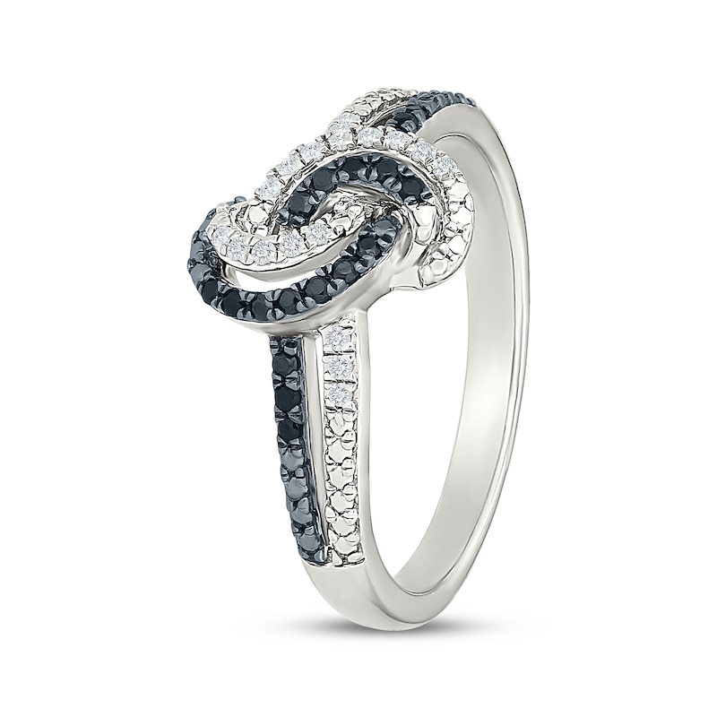 Main Image 2 of Black & White Diamond Knot Ring 1/6 ct tw Sterling Silver