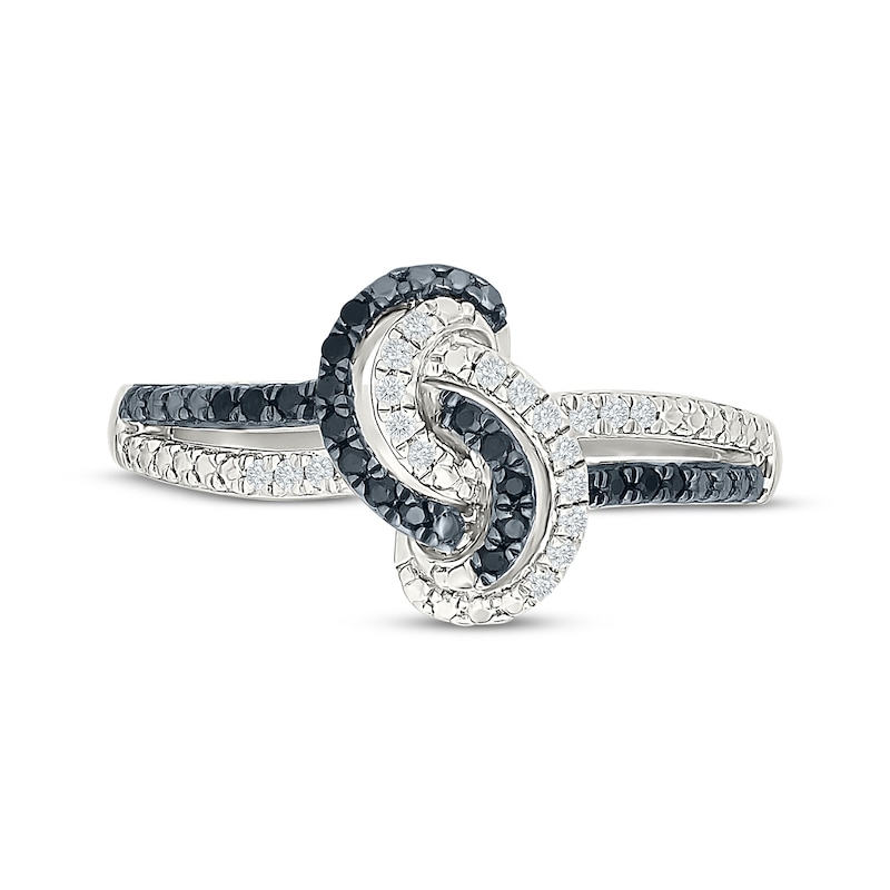 Main Image 4 of Black & White Diamond Knot Ring 1/6 ct tw Sterling Silver